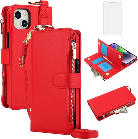 Asuwish Phone Case for iPhone 12 Mini 5.4 Zipper Wallet with Tempered Glass Screen Protector Crossbody Strap Card Holder Stand Flip Cell Cover iPhone12mini 5G i 12s iPhone12 12mini Women Pink in Kuwait