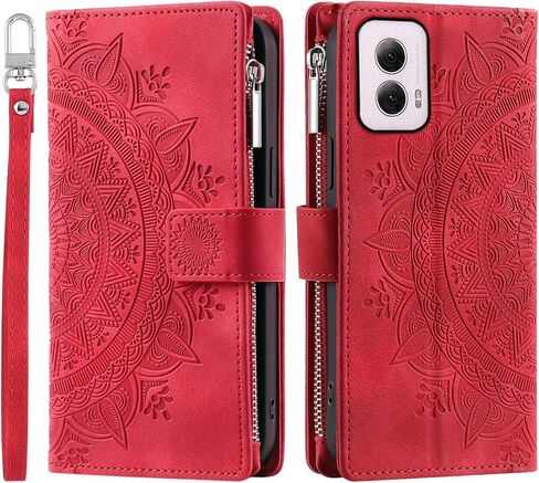 علبة الهاتف لـ Motorola Moto G Power 5G 2024 غطاء محفظة مع شاشة زجاجية مقسمة حزام معصم Mandala Flower Leath in Kuwait