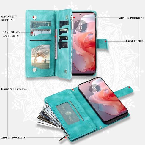 علبة الهاتف لـ Motorola Moto G Power 5G 2024 غطاء محفظة مع شاشة زجاجية مقسمة حزام معصم Mandala Flower Leath in Kuwait