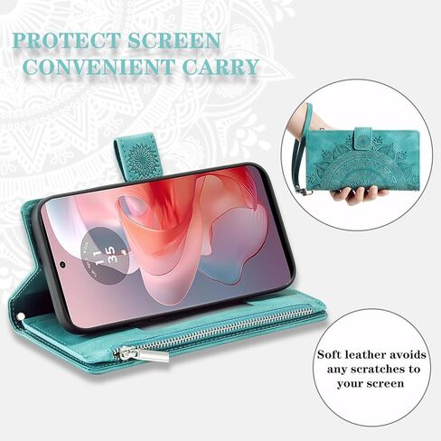 علبة الهاتف لـ Motorola Moto G Power 5G 2024 غطاء محفظة مع شاشة زجاجية مقسمة حزام معصم Mandala Flower Leath in Kuwait