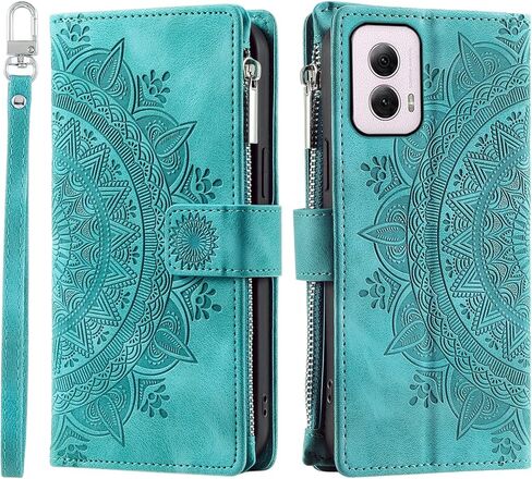 علبة الهاتف لـ Motorola Moto G Power 5G 2024 غطاء محفظة مع شاشة زجاجية مقسمة حزام معصم Mandala Flower Leath in Kuwait