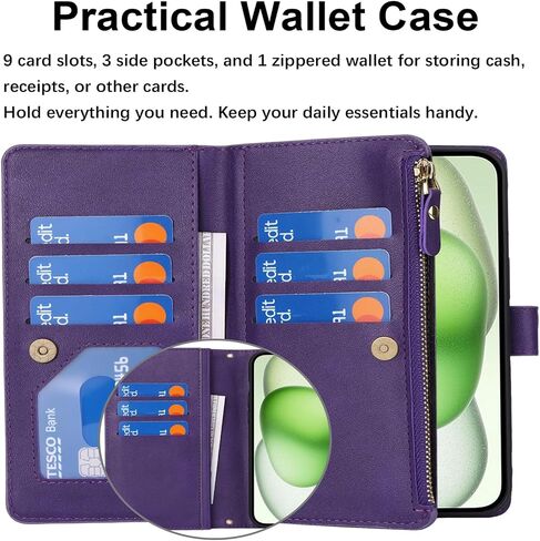Jaorty Crossbody Wallet for iPhone 15 Plus Case with Adjustable Lanyard Strap Credit Card Holder 6.7",PU Leather Handbag Purse Kickstand Make Up Mirror Cover Case for Men Women Girl,Pink in Kuwait