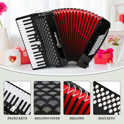 Accordion, 34 Key 60 Bass Keyboard Accordion, Professional Accordion, Adult Accordion Educational Instrument for Beginners and Students (black) in Kuwait