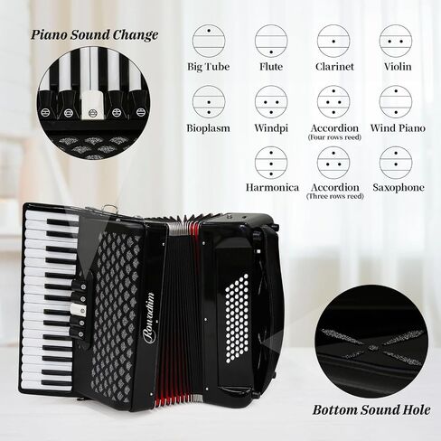 Accordion, 34 Key 60 Bass Keyboard Accordion, Professional Accordion, Adult Accordion Educational Instrument for Beginners and Students (black) in Kuwait
