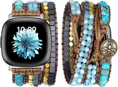 JR.DM Boho Beaded Band Women for Fitbit Versa 4/Versa 3/Sense 2/Sense Bands Natural Stone Bracelet Adjustable Handmade Braided Strap Replacement Wristband in Kuwait