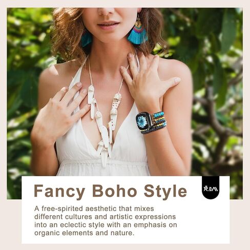 JR.DM Boho Beaded Band Women for Fitbit Versa 4/Versa 3/Sense 2/Sense Bands Natural Stone Bracelet Adjustable Handmade Braided Strap Replacement Wristband in Kuwait