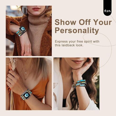 JR.DM Boho Beaded Band Women for Fitbit Versa 4/Versa 3/Sense 2/Sense Bands Natural Stone Bracelet Adjustable Handmade Braided Strap Replacement Wristband in Kuwait