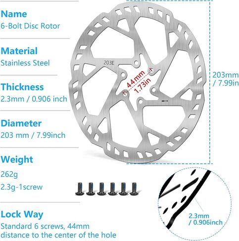 Bike Brake Rotor with 6 Bolts, 2.3mm Thick Bicycle Brakes Rotors, 140mm 160mm 180mm 203mm, MTB Dsic, Center Hole Distance 44mm, for E-Bike E-Scooter MTB [1PC](180mm) in Kuwait