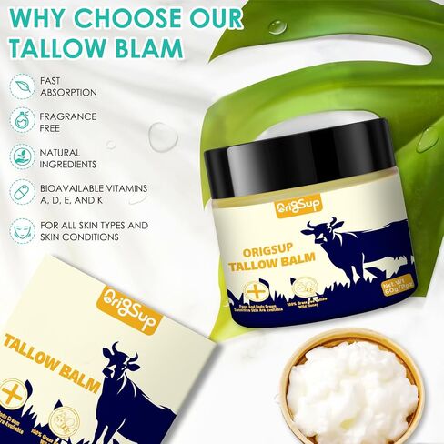 Beef Tallow For Skin, Tallow Face Moisturizer, 100% Grass Fed Beef Tallow And Honey Blam, Whipped Beef Tallow Body Lotion Skin Care for Eczema, Cracked, Dry, Itchy, Sensitive Skin - 2 FL. oz Unscented in Saudi Arabia