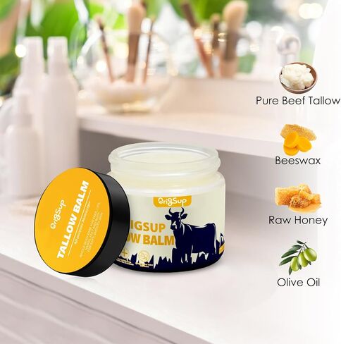 Beef Tallow For Skin, Tallow Face Moisturizer, 100% Grass Fed Beef Tallow And Honey Blam, Whipped Beef Tallow Body Lotion Skin Care for Eczema, Cracked, Dry, Itchy, Sensitive Skin - 2 FL. oz Unscented in Saudi Arabia