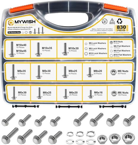 M6 Bolt, 224Pcs M6 x 12/16/20/25/30mm, M6x1.0 Bolt, Flanged Hex Head Bolts with Flange Nuts Washers, 304 Stainless Steel M6 Screws, Metric Bolt Assortment, DIN 6921 by Mywish in Kuwait