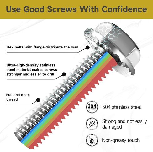 M6 Bolt, 224Pcs M6 x 12/16/20/25/30mm, M6x1.0 Bolt, Flanged Hex Head Bolts with Flange Nuts Washers, 304 Stainless Steel M6 Screws, Metric Bolt Assortment, DIN 6921 by Mywish in Kuwait