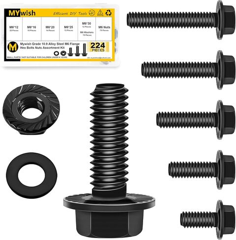 M6 Bolt, 224Pcs M6 x 12/16/20/25/30mm, M6x1.0 Bolt, Flanged Hex Head Bolts with Flange Nuts Washers, 304 Stainless Steel M6 Screws, Metric Bolt Assortment, DIN 6921 by Mywish in Kuwait