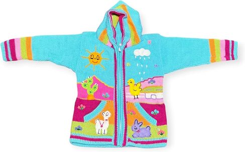 Peruvian Wool Knitted Sweater with hoodie for babies & toddlers, Unisex, Chompas Peruanas, fall winter sweater, colorful jacket for kids (4T, Navy Blue) in Kuwait