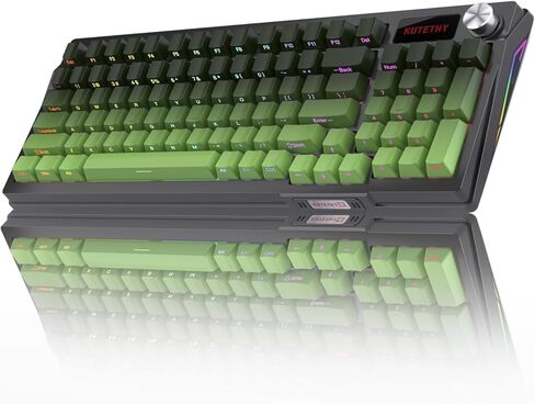 Kutethy Ky95 Series اللوحة اللاسلكية للألعاب الميكانيكية ، مفاتيح Gateron Brown مسبقًا ، 98 ٪ من Gasket Hot Swappable RGB Side PBT Keycaps Keycaps (Tea Green ، Jade 3.0 Brown Switch) in Kuwait