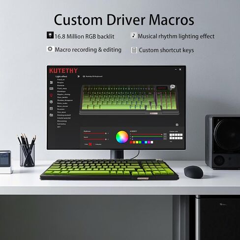 Kutethy Ky95 Series اللوحة اللاسلكية للألعاب الميكانيكية ، مفاتيح Gateron Brown مسبقًا ، 98 ٪ من Gasket Hot Swappable RGB Side PBT Keycaps Keycaps (Tea Green ، Jade 3.0 Brown Switch) in Kuwait