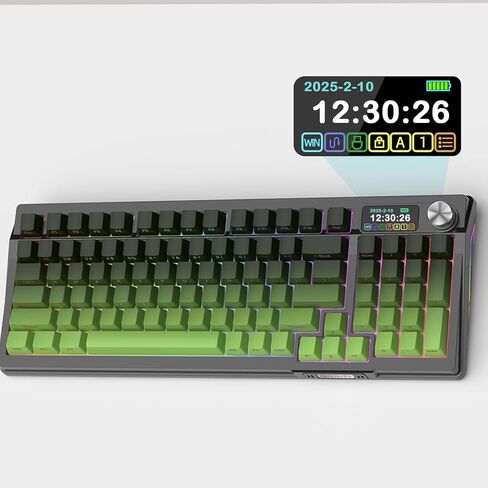 Kutethy Ky95 Series اللوحة اللاسلكية للألعاب الميكانيكية ، مفاتيح Gateron Brown مسبقًا ، 98 ٪ من Gasket Hot Swappable RGB Side PBT Keycaps Keycaps (Tea Green ، Jade 3.0 Brown Switch) in Kuwait