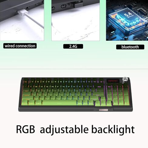 Kutethy Ky95 Series اللوحة اللاسلكية للألعاب الميكانيكية ، مفاتيح Gateron Brown مسبقًا ، 98 ٪ من Gasket Hot Swappable RGB Side PBT Keycaps Keycaps (Tea Green ، Jade 3.0 Brown Switch) in Kuwait
