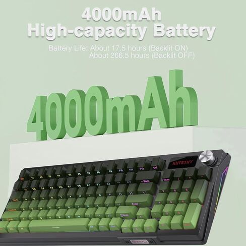 Kutethy Ky95 Series اللوحة اللاسلكية للألعاب الميكانيكية ، مفاتيح Gateron Brown مسبقًا ، 98 ٪ من Gasket Hot Swappable RGB Side PBT Keycaps Keycaps (Tea Green ، Jade 3.0 Brown Switch) in Kuwait