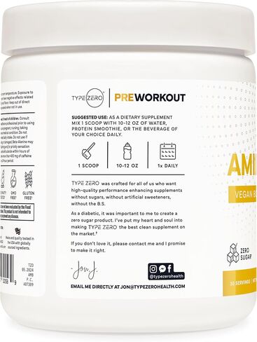 Type Zero AminoBurn - Vegan Amino Acids Energy Pre Workout Drink for Women/Men (Watermelon) Sugar-Free Energy Drink Powder & Amino Acids Supplement - Natural Preworkout Energy in Saudi Arabia
