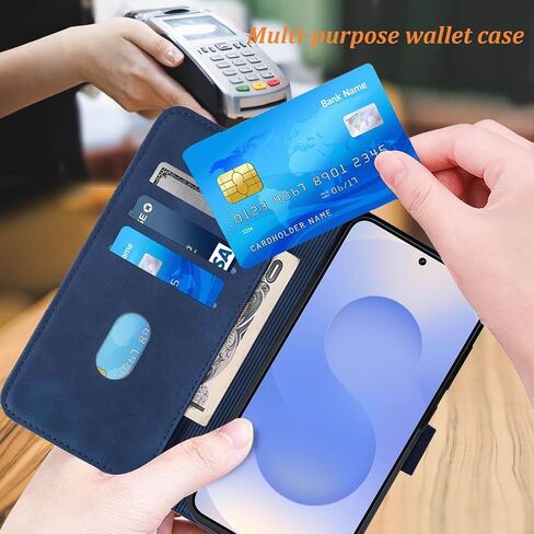 S25 Wallet Phone Case,Card Holder Slots Wrist Strap TPU Interior Protective,Stand PU Leather Folio Flip Cases Cover for S25 2025 (Blue) in Kuwait
