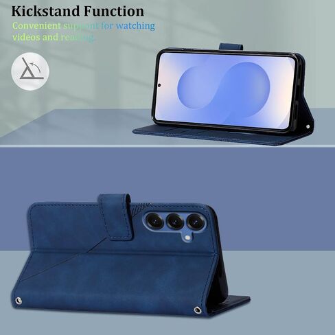 S25 Wallet Phone Case,Card Holder Slots Wrist Strap TPU Interior Protective,Stand PU Leather Folio Flip Cases Cover for S25 2025 (Blue) in Kuwait