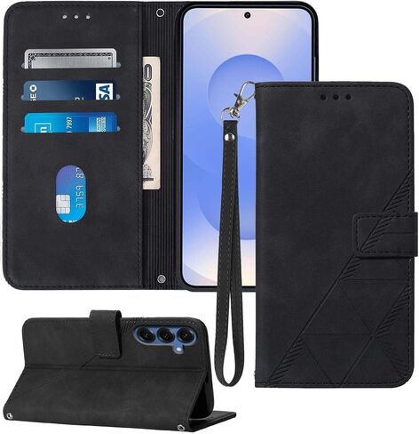 S25 Wallet Phone Case ، Slots Slots Strap TPU Interior Protection ، Stand Pu Leather Folio Flip Cover for S25 2025 (Blue) in Kuwait