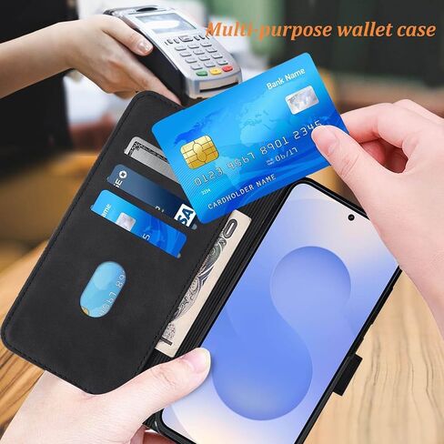 S25 Wallet Phone Case ، Slots Slots Strap TPU Interior Protection ، Stand Pu Leather Folio Flip Cover for S25 2025 (Blue) in Kuwait