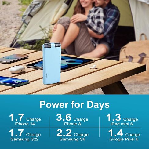10000mAh Portable Charger with Built-in Cables, 22.5W QC 3.0 & 20W PD Fast Charging for iPhone 16/15, Android & USB-C Devices. Compact, All-in-one Travel Backup Battery with Integrated Cords in Saudi Arabia