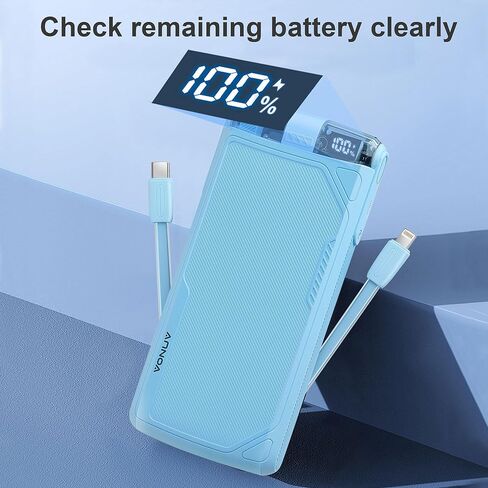 10000mAh Portable Charger with Built-in Cables, 22.5W QC 3.0 & 20W PD Fast Charging for iPhone 16/15, Android & USB-C Devices. Compact, All-in-one Travel Backup Battery with Integrated Cords in Saudi Arabia