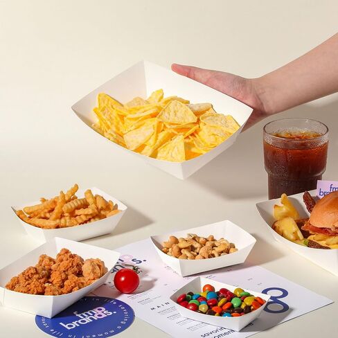 Fit Meal Prep [125 Pack 1 lb Paper Food Trays Heavy Duty Disposable Food Boats, White Nacho Tray for Parties Fairs Picnics Carnivals, Holds Sause Candies Nut Grease Resistant in Kuwait