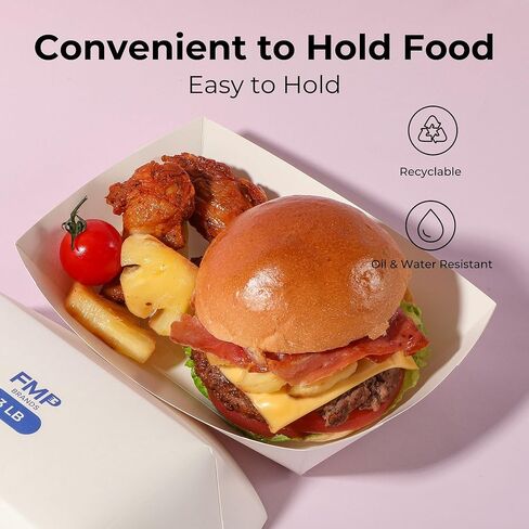 Fit Meal Prep [125 Pack 1 lb Paper Food Trays Heavy Duty Disposable Food Boats, White Nacho Tray for Parties Fairs Picnics Carnivals, Holds Sause Candies Nut Grease Resistant in Kuwait