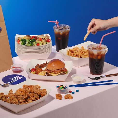 Fit Meal Prep [125 Pack 1 lb Paper Food Trays Heavy Duty Disposable Food Boats, White Nacho Tray for Parties Fairs Picnics Carnivals, Holds Sause Candies Nut Grease Resistant in Kuwait