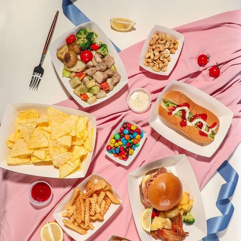 Fit Meal Prep [125 Pack 1 lb Paper Food Trays Heavy Duty Disposable Food Boats, White Nacho Tray for Parties Fairs Picnics Carnivals, Holds Sause Candies Nut Grease Resistant in Kuwait