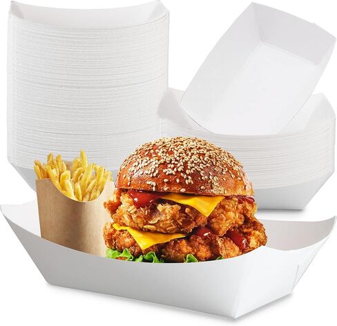 Fit Meal Prep [125 Pack 1 lb Paper Food Trays Heavy Duty Disposable Food Boats, White Nacho Tray for Parties Fairs Picnics Carnivals, Holds Sause Candies Nut Grease Resistant in Kuwait