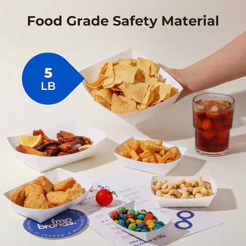 Fit Meal Prep [125 Pack 1 lb Paper Food Trays Heavy Duty Disposable Food Boats, White Nacho Tray for Parties Fairs Picnics Carnivals, Holds Sause Candies Nut Grease Resistant in Kuwait