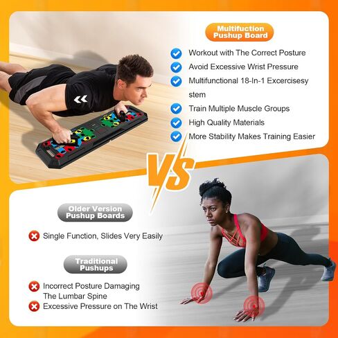 Push Up Board, 25-in-1 Home Workout Equipment with Ab Roller Wheel, Push Up Bar, Home Gym System for Men Women Core Strength Training & Abdominal Exercise, Best Choice for Father's day Gift in Kuwait