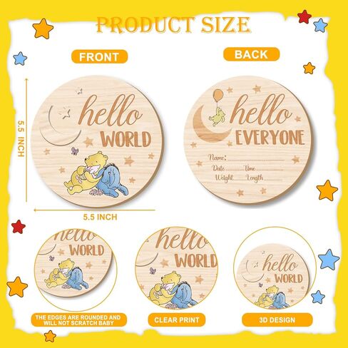 Winnie Baby Shower Decorations-Wooden Baby Announcement Sign-Baby Milestone Signs- Newborn Photography Props to Document Your Baby´s Growth-hello world-Newborn Photography Props to Document Your Baby´s Growth in Kuwait
