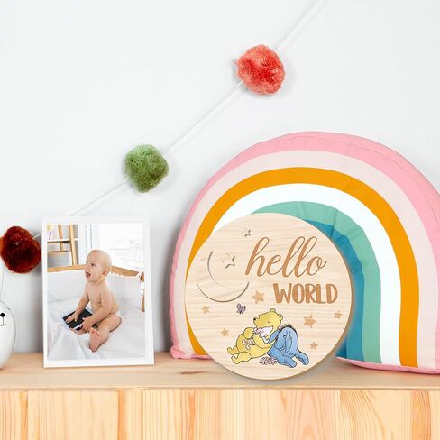 Winnie Baby Shower Decorations-Wooden Baby Announcement Sign-Baby Milestone Signs- Newborn Photography Props to Document Your Baby´s Growth-hello world-Newborn Photography Props to Document Your Baby´s Growth in Kuwait