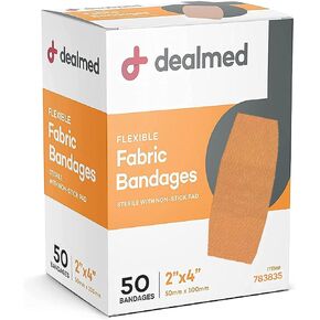 Dealmed Fabric Flexible Adhesive Bandages – 100 Count (2 Pack) Bandages with Non-Stick Pad, Latex Free, Wound Care for First Aid Kit, 2" x 4"