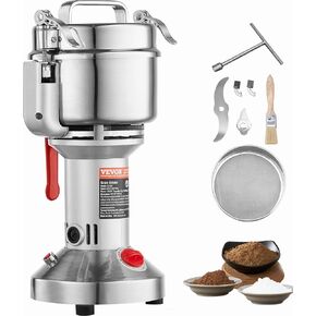 VEVOR 750g Electric Grain Mill Grinder, High Speed 2000W Commercial Spice Grinders, Stainless Steel Pulverizer Powder Machine, for Dry Grains Spices Cereals Coffee Corn Pepper, Straight Type