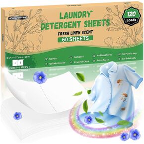 HOMERHYME Laundry Detergent Sheets - Fresh Linen Scent 200 Loads (100 Sheets), Plastic Free Laundry Sheets for Travel, Dorms, Home, Apartments, Eco & Hypoallergenic Detergent Sheets