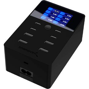 SABRENT 252W Charger – 8-Port USB PD 3.0 with LCD Display, Fast Charging for USB-C & USB-A Devices, Laptops, Phones, Tablets, Gaming Consoles – PPS, Overcharge Protection, Travel-Friendly (AX-8PTC)