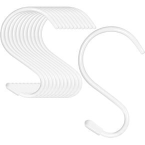 12 Pack 4 inch S Hooks for Hanging Heavy Duty, Large Vinyl Coated Closet S Hooks Non Slip Metal S Hooks for Hanging Kitchen Utensil Pot Pan Cups Clothes Jeans Towels Hats Bags Plants (White) in Kuwait