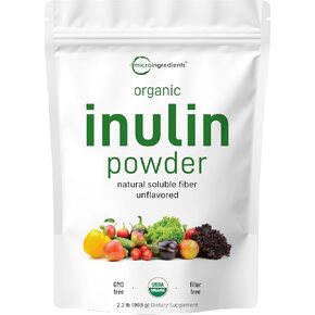 Organic Inulin FOS Powder (Jerusalem Artichoke), 2.2 Pounds (35 Ounce), Quick Water Soluble, Prebiotic Intestinal Support for Colon and Gut Health, Natural Fibers for Smoothie & Drinks, Vegan Friendly