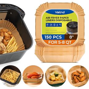 Vailnd Air Fryer Liners Disposable, 150PCS 8In Unbleached Parchment Paper Sheets Square, Baking Paper Liner for Air Fryers Cooking Oven Steamer