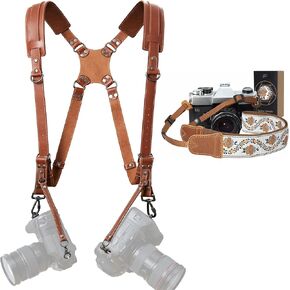 Padwa Lifestyle Dual Camera Harness Strap for Two-Cameras - Dual Shoulder Full Grain Leather Harness,Multi Double Camera Gear for DSLR/SLR Strap and 1.5inch Wide Camera Strap