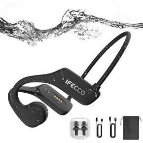 IFECCO Bone Conduction Headphones Swimming - IP68 Waterproof Headphones for Swimming Bluetooth 5.3,Wireless Open Ear Underwater Earbuds with 32G Mp3 Built-in Mic for Sport Running Cycling