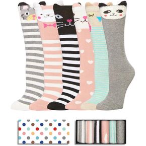 TRENSOM Funny Animal Socks for Girls - Cute Cat Panda Chicken Socks for Kids 6 Pack, Funny Crazy Girl Gifts