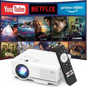 【Netflix Officially】NISOO Smart Projector with WiFi and Bluetooth, Mini Movie Projector with Apps Built-in, 1080P Outdoor Projector for Phone/PC/HDMI/USB, Two-way Bluetooth, 50% Zoom